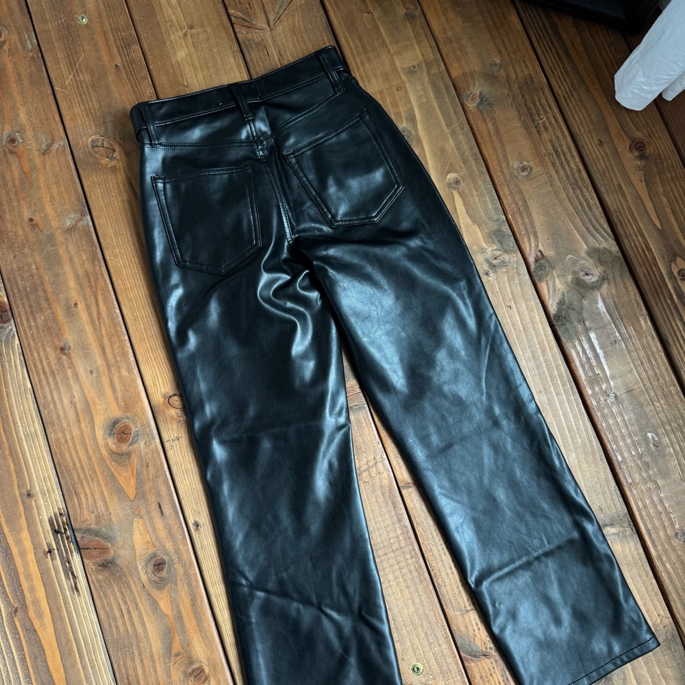 Abercrombie & Fitch The 90’s Straight Ultra High Rise Jeans Mixed Fabric Leather - Picture 3 of 4